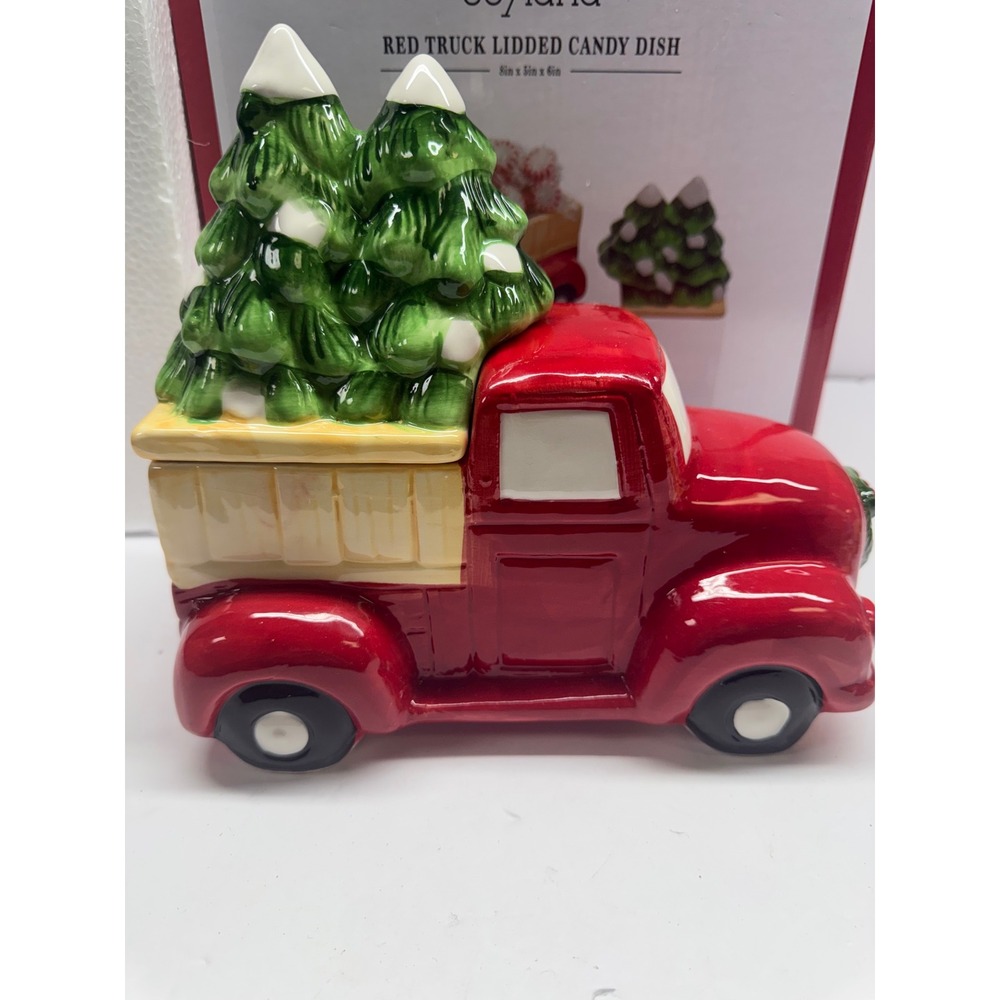 Joyland Red Truck Lidded Candy Dish Christmas Ceramic Holiday Decor 8x5x6in